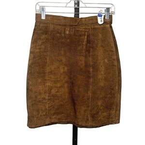 Vintage 90s Suede Leather Skirt‎ Womens 9/10 27" Waist Brown Back Zip Lined